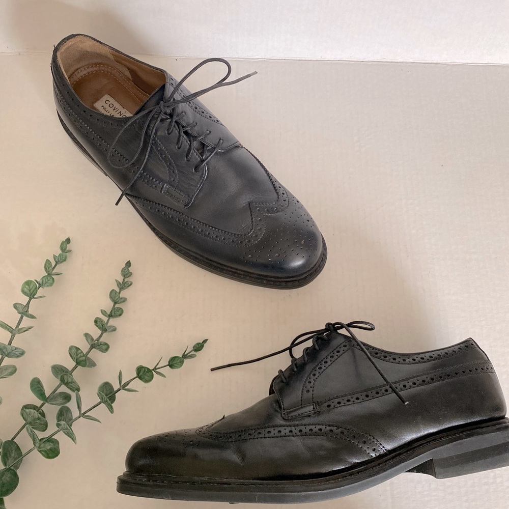 Oxford Black leather wingtip dress or casual shoes lace up size 11